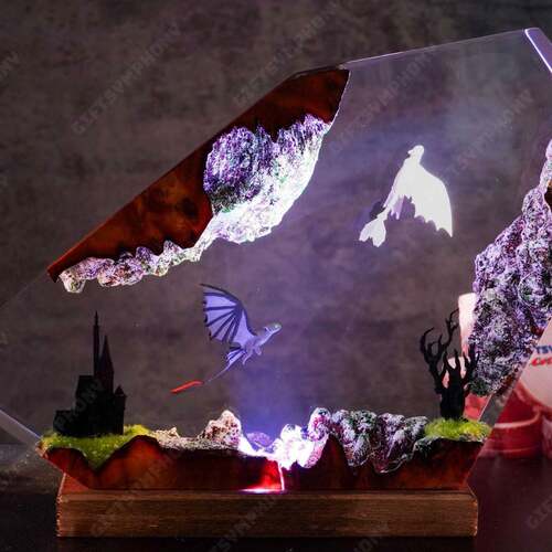 跨境Decorative resin lamp树脂灯黑龙和白龙情侣家居环氧树脂灯
