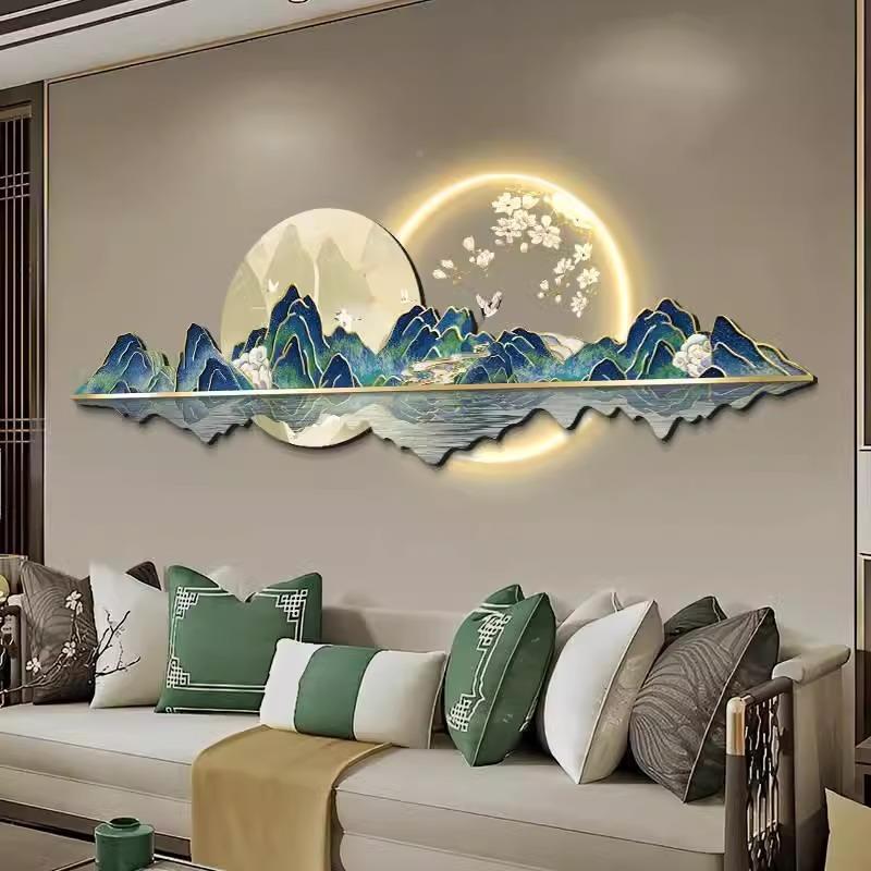 里江山图厅客挂画新ZZQ中式发背景墙装饰沙画led发光山水风景千壁图片