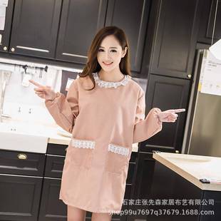 版 围做饭小新田园韩 裙女家用厨房长袖 罩衣防水清防F75T955S油时尚