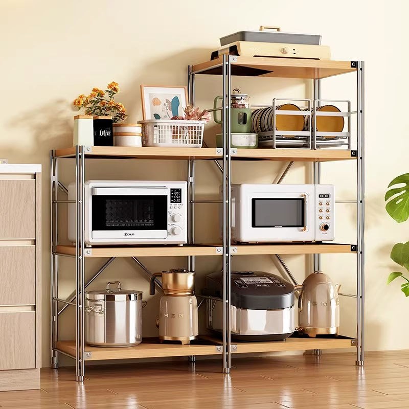 日式置物架家用架子落地多层简约原木书架客厅厨房微波炉储物收纳