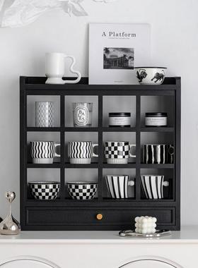 北欧白色杯架简约现代客厅收纳架桌面置物架杯子展示架多宝格子架