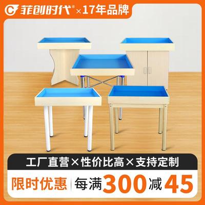 心理沙盘沙具咨询室实木圆形桌子陈列架沙箱柜折叠支架不锈钢团体