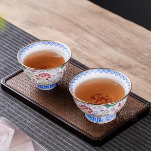 骨瓷主人杯珐琅彩家用小茶杯功夫茶具单杯描金陶瓷茶碗 景德镇中式
