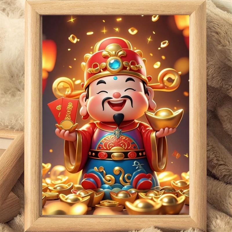 财神爷喜庆相框招财进宝恭喜发财纳福开业送礼摆台装饰桌面摆件