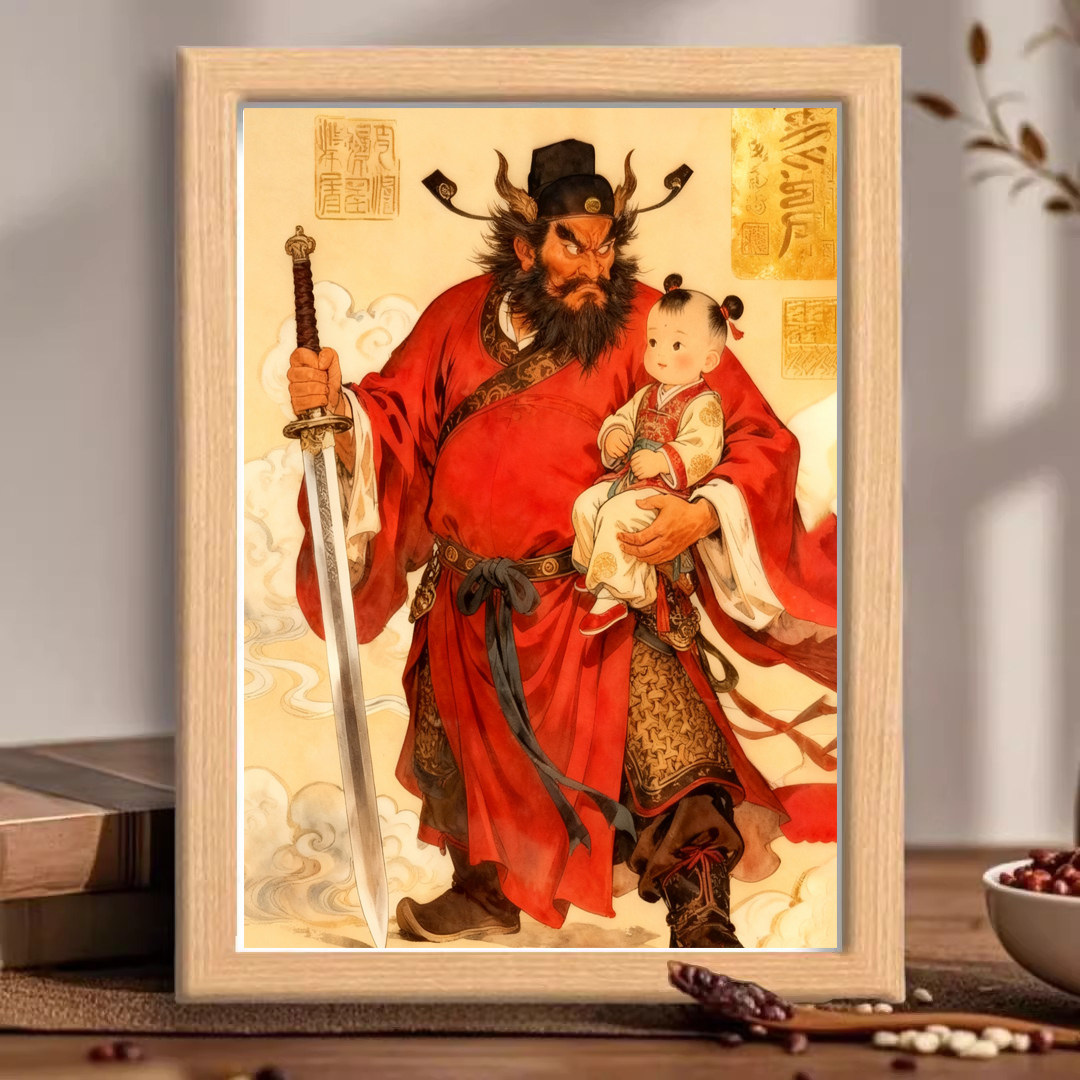 钟馗护子图相框天师钟馗国画卧室儿童房吉祥保平安招财吉祥摆件,家居饰品,相框/画框,淘宝优惠券,粉丝福利购,淘宝优惠卷