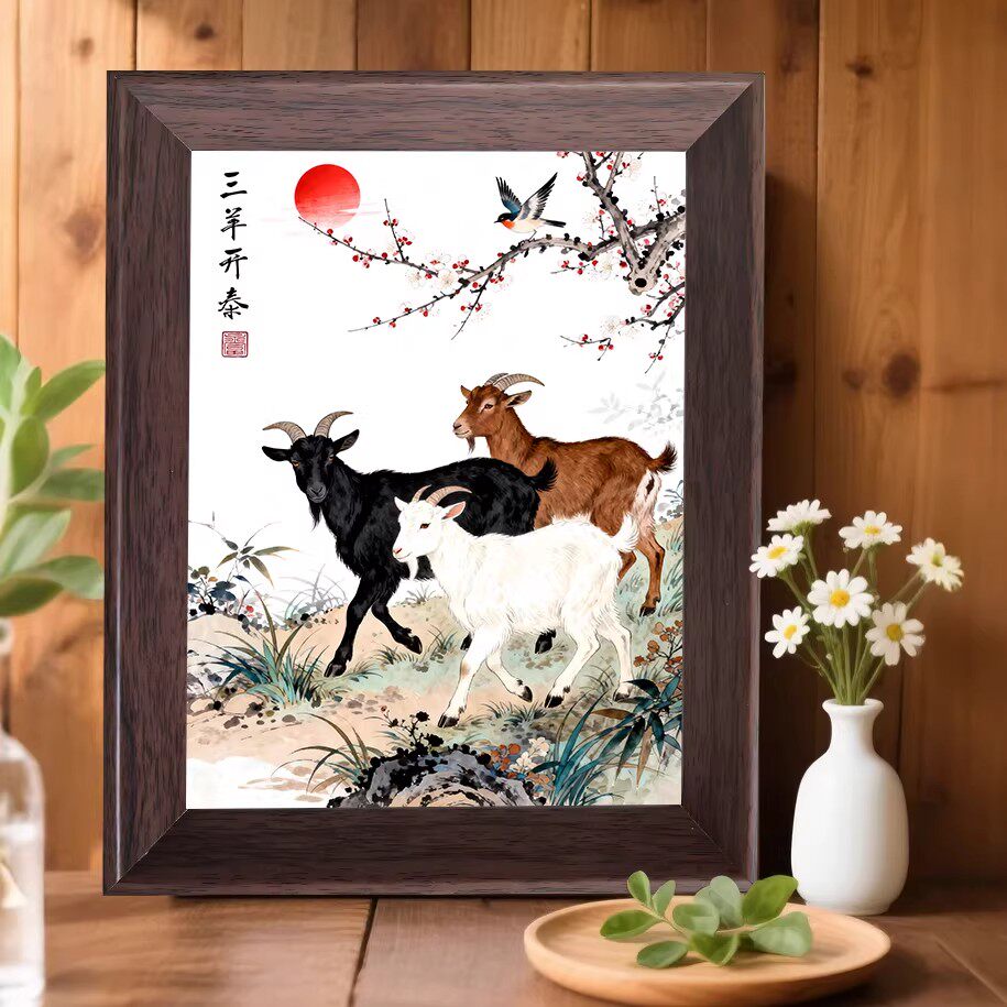 三羊开泰中式聚财摆台相框