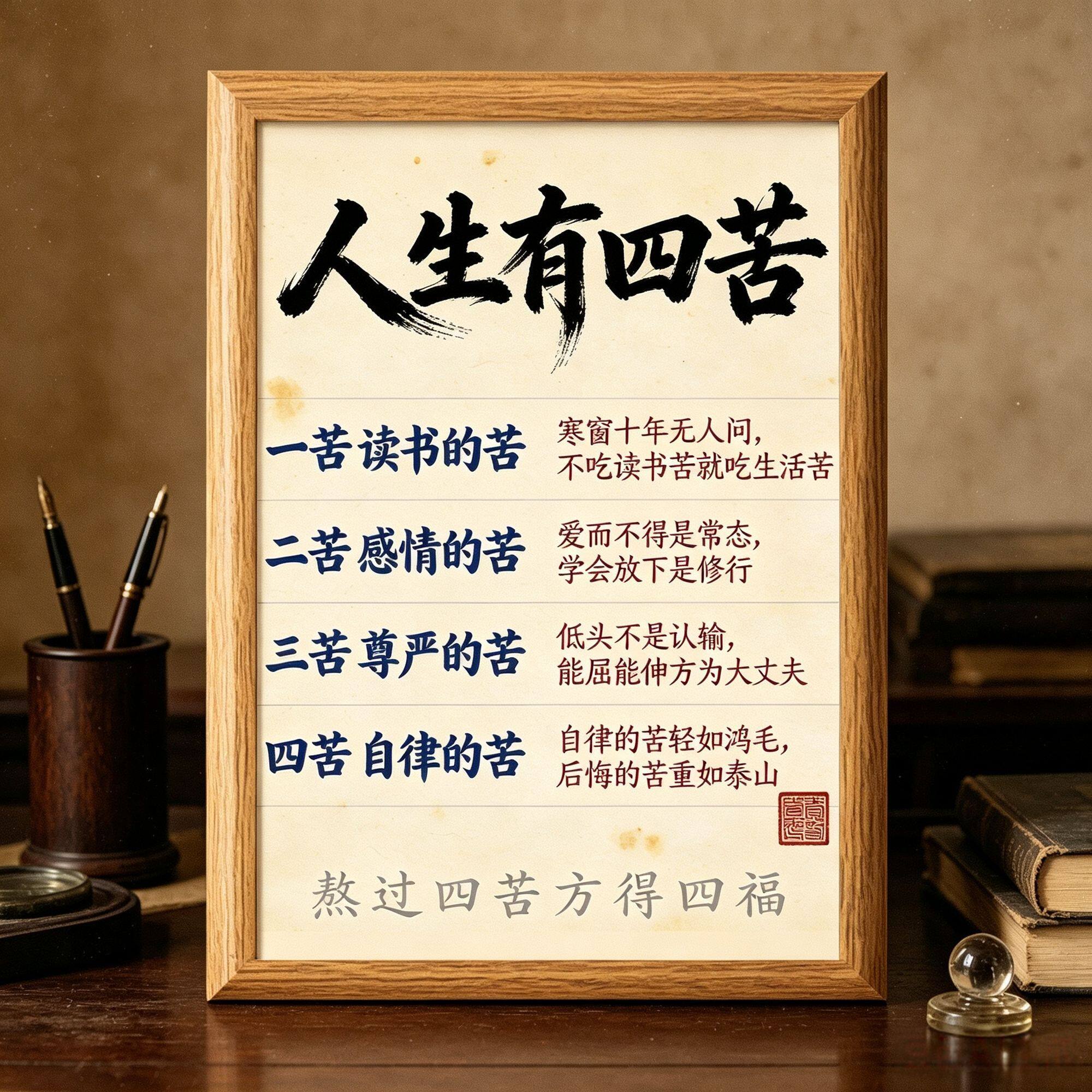 人生有四苦中式相框摆台励志