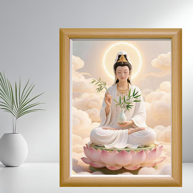 观音菩萨相框摆件画像禅意莲花