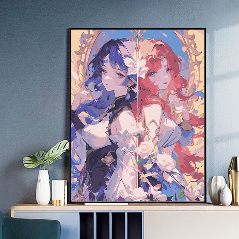 数字油画diy油彩画手工减压填充人物女孩简单客厅装饰画图片