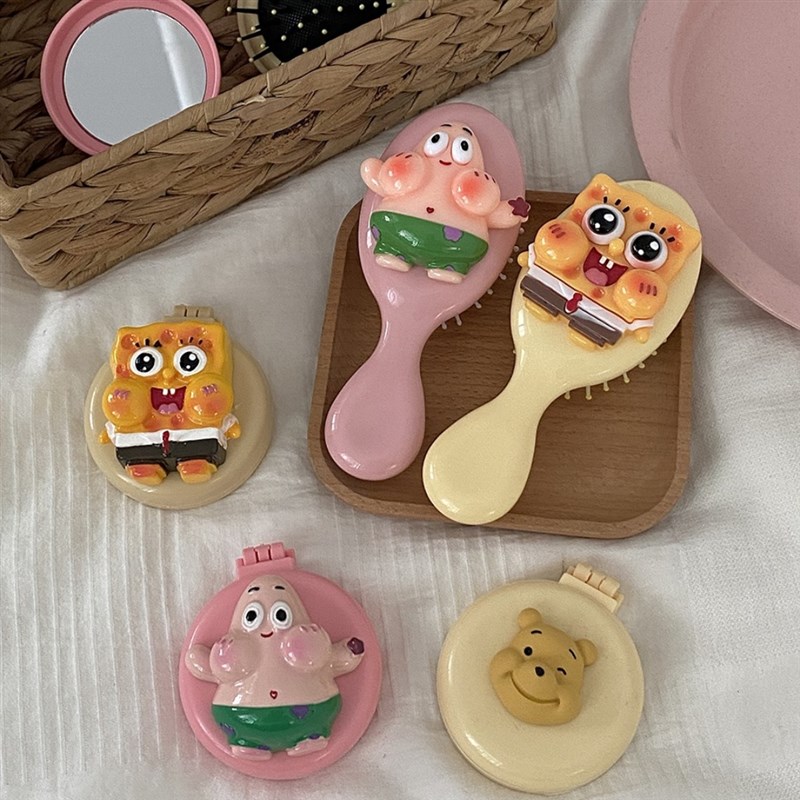 冒冒折叠气垫梳卡通可爱少女心迷你梳镜一体便携按摩梳儿童小梳子