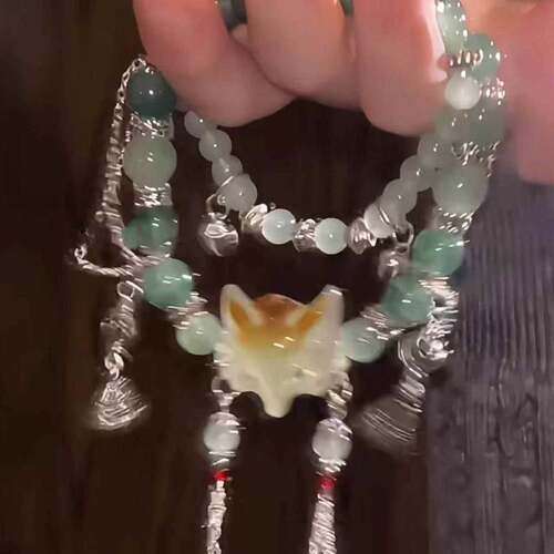 狐面具手链青丘灵狐手串幸运灵新中式长款双圈手绳小狐狸手链叠戴