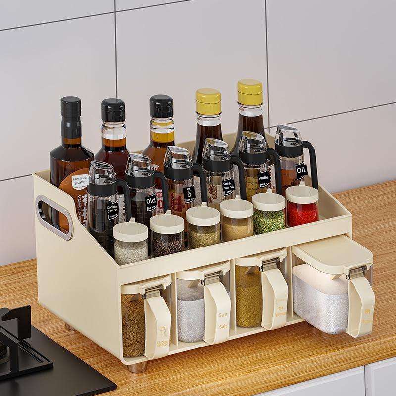 厨房一体式调味盒罐收纳盒套装收纳架调味盒调味罐收纳瓶套装