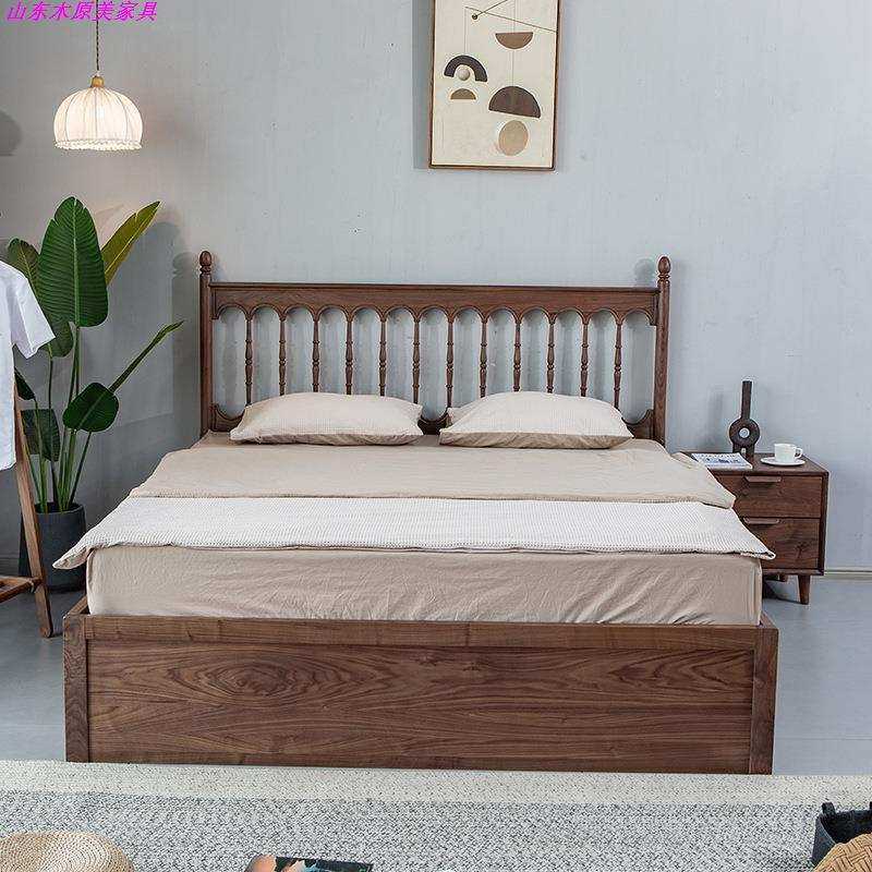 北美黑胡桃木气压高箱床实木储物床温莎双人大床现代简约主卧婚床