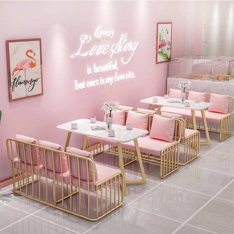 网红咖啡馆沙发椅布艺沙发简约奶茶店休闲餐厅餐桌椅组合连锁