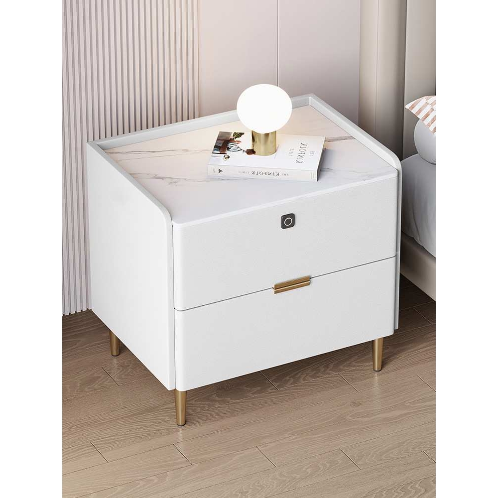 简约现代床头柜新款储物收纳柜家用轻奢卧室皮质全实木床边柜带锁