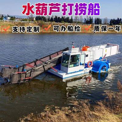 广东水葫芦打捞船河面水草收割机械设备机械化小型半自动捞草船