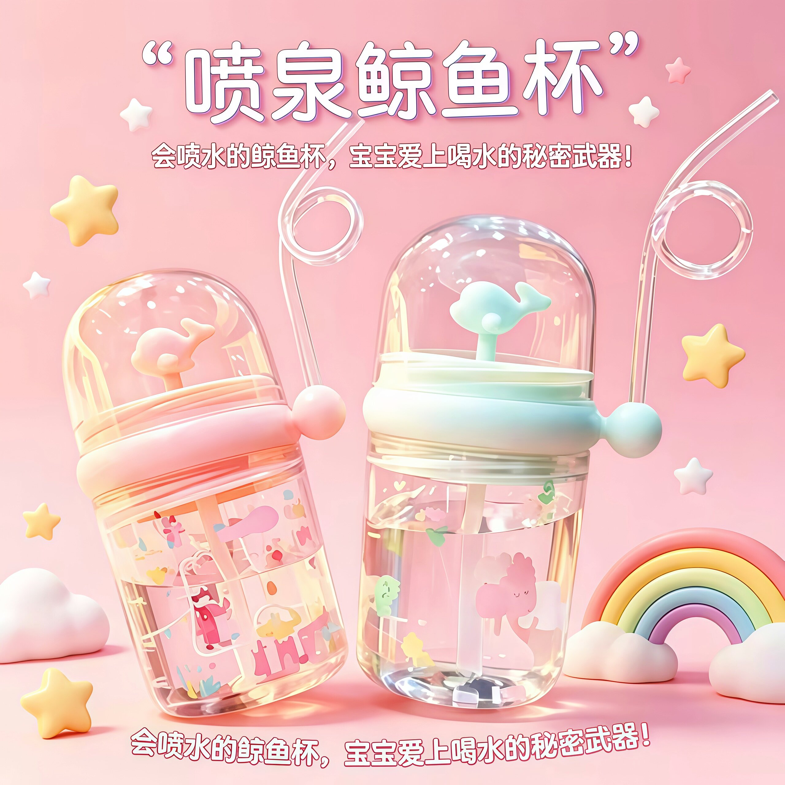 鲸鱼儿童喷泉吸管杯防摔喝水杯