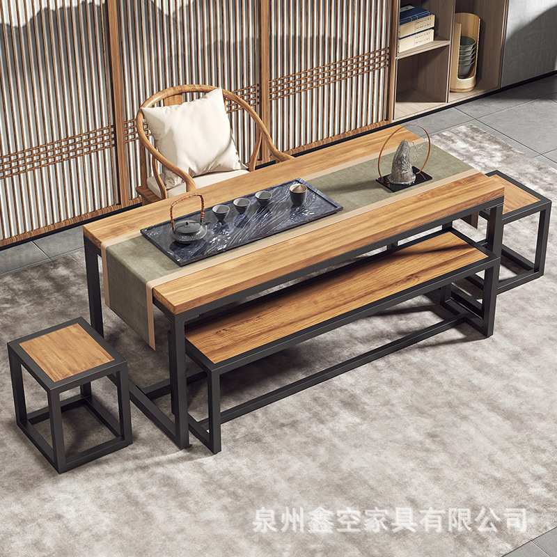 现代中式功夫泡茶桌椅组合 家用客厅接待会客茶台桌仿古实木茶桌