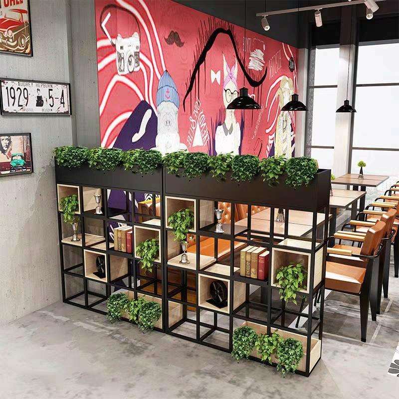 餐厅工业风铁艺置物架隔断办公室落地展示架书架实木多层装饰架子