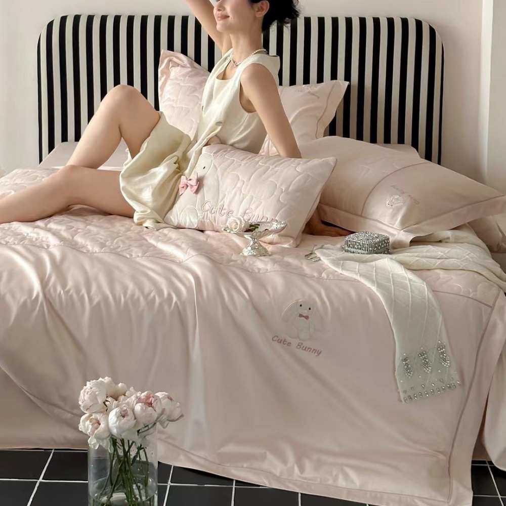 100支澳棉绗缝四件套贴布绣邦尼兔可爱小清新少女心纯棉被套全棉