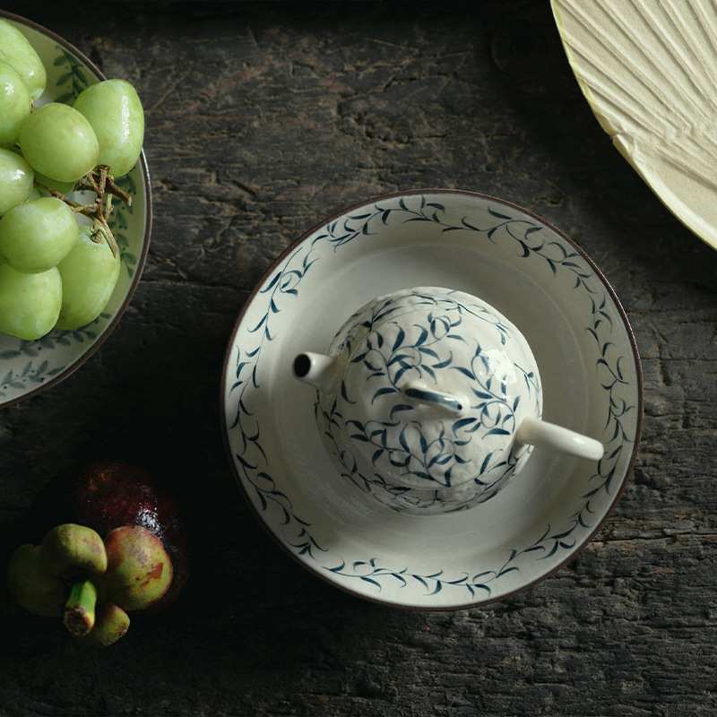 梵汝景德镇日式手绘春芽斯闻壶承干泡盘茶承茶具茶艺茶托盘点心盘
