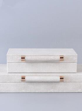 现代创意皮首饰收纳盒摆设金属扣长方形饰品盒样板房客厅轻奢摆件