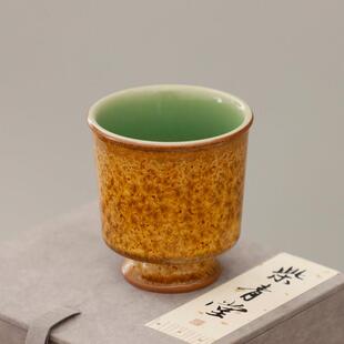 钧窑李峰手作青瓷茶叶末钛结晶双面梅子青釉窑变高足杯主人杯茶杯
