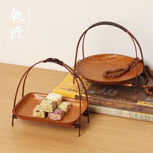 手工竹编提拿果盘零食盘水果盘茶点盘糕点盘家用客厅茶几前台 新款