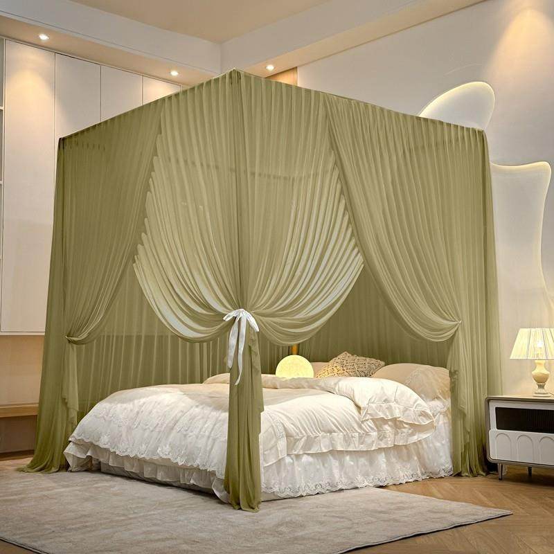 定制新款防尘顶民宿酒店实木支架牛奶丝蚊帐婚庆床幔1.5米1.8茶寮