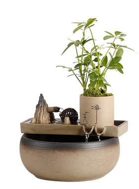 家居桌面陶瓷流水摆件鱼缸室内招财喷泉循环水车雾化加湿送礼品