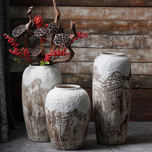 景德镇陶瓷手工小清新粗陶落地客厅插花摆件花瓶土陶罐干花花盆
