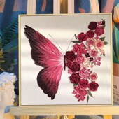 蝴蝶高级感立体肌理画石英砂丙烯数字油画diy手工绘材料包装 饰画