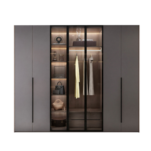 轻奢实木一半书柜一半衣柜到顶网红整体侘寂风家用卧室转角衣橱