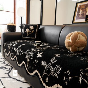 雪尼尔沙发垫客厅高级沙发套罩布巾固定防滑 新中式 M.life 竹与蝶