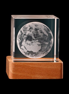 水晶月球地球星球模型桌面发光日式装饰方块摆件朋友创意生日礼物