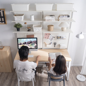 五金少女双人多人书桌书架组合家用租房简约桌面收纳洞洞板置物架