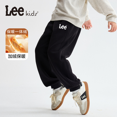 Leekids童装男童加绒裤子一体绒长裤大童冬季加厚棉裤儿童保暖裤