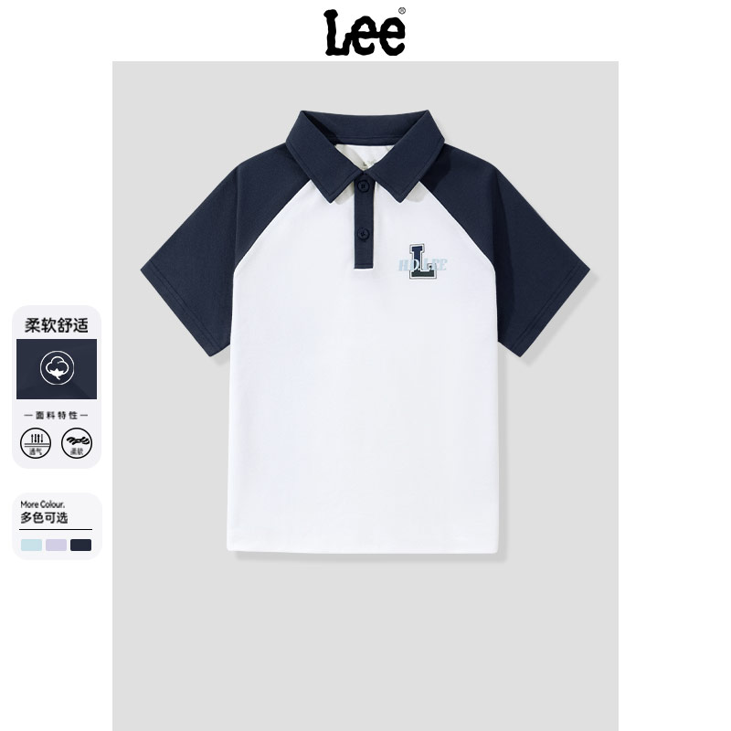 Lee童装儿童polo衫男童短袖t恤夏季潮酷上衣青少年藏蓝色时髦体恤