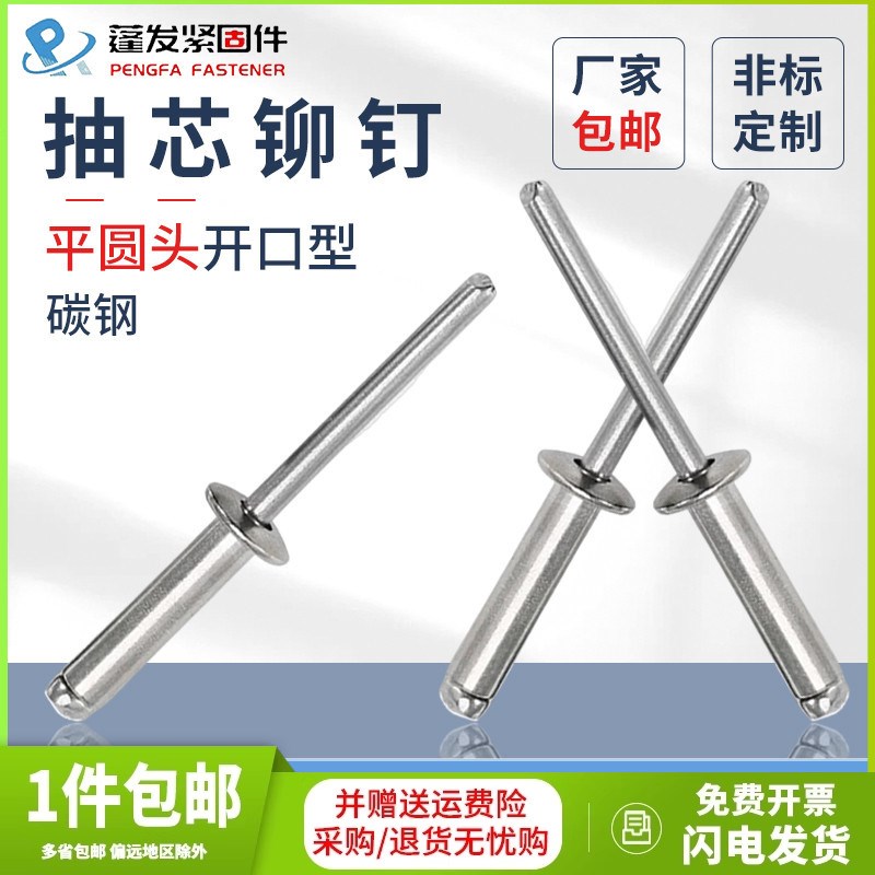 铁抽芯铆钉铆丁平圆头开口型圆头抽芯铆钉拉铆钉装潢钉3.2- - 实物图