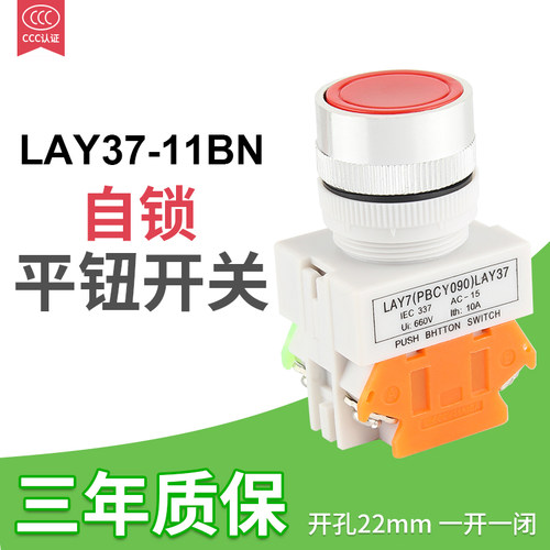 开关按钮LAY37-11BNZS(Y090-11BNZS)平钮自锁开关 银触点 红绿
