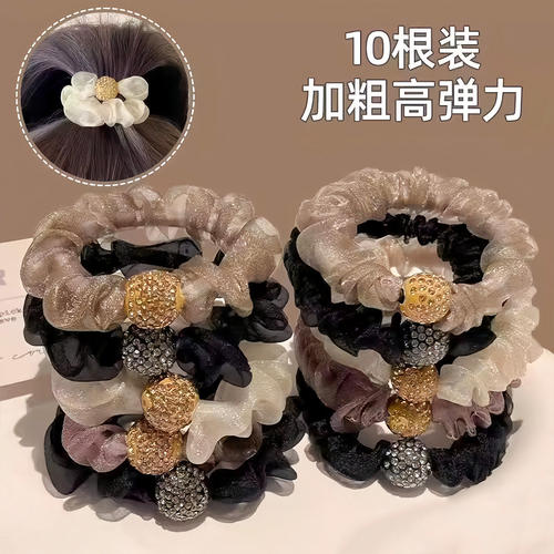 网红欧根纱水钻褶皱发绳