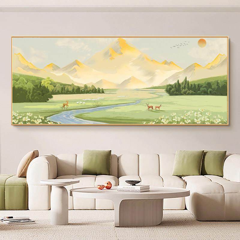 金山福鹿招财十字绣2025新款线 线绣客厅现代简约风景山水画 画手