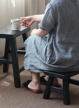 实木矮凳子高凳子餐桌凳洗脚凳儿童坐凳方凳黑色中古风幼儿园回忆