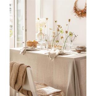 现代亚麻餐桌桌巾纯色长方形桌布茶几桌布高级感桌旗简约会议茶布