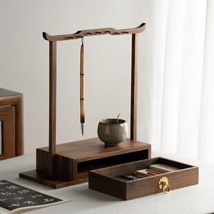 张小凤凤轻语黑胡桃木笔架笔挂实木展示架文房四宝毛笔文玩收纳书