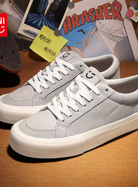 MINISO/名创优品鞋子男灰色翻毛皮滑板鞋情侣秋冬休闲运动帆布鞋