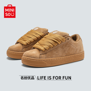 运动滑板鞋 MINISO 秋冬情侣款 子男反绒皮小麦色面包鞋 名创优品鞋