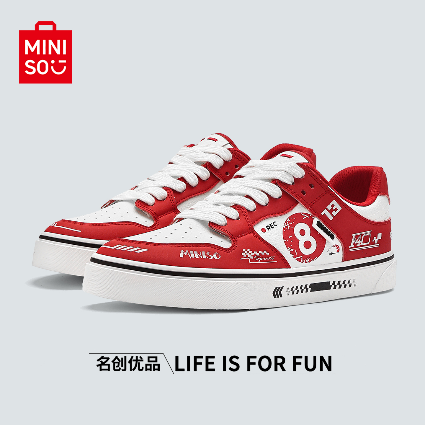 名创优品红色8号赛车运动滑板鞋