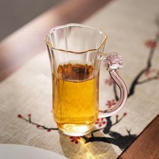 B1587玻璃杯茶高档主人杯带杯品茶杯手工子高硼硅泡把茶杯女士