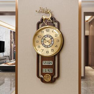 新款福鹿铜钟表挂钟客厅家用创意新中式大气万年历表挂墙石英钟壁